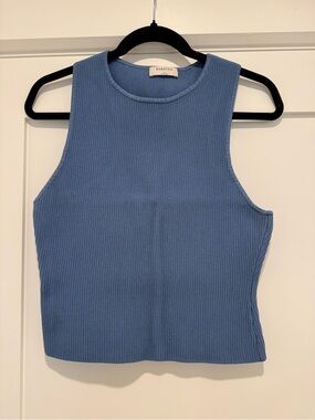 Babaton Dusty Blue sculpt knot racerback tank